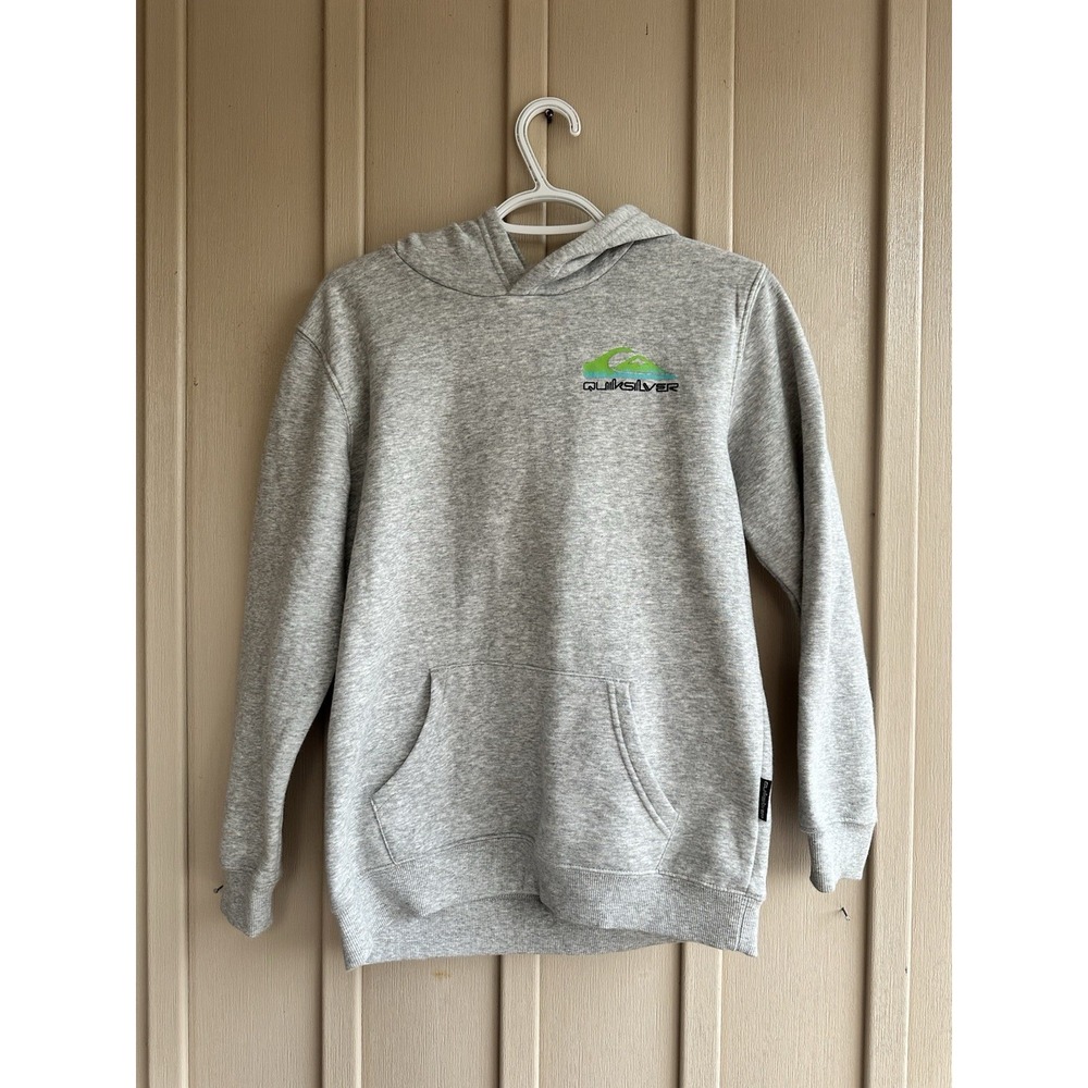 Quiksilver Boys Grey Hoodie Shirt Large Pullover Surf Wave Logo Top